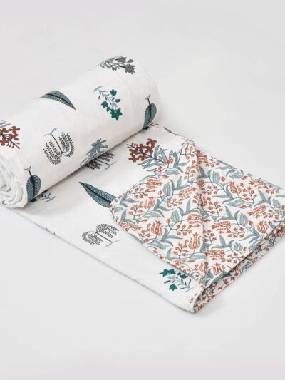 Handblock Leaf Print (100% Cotton, Reversible) Single Bed Dohar