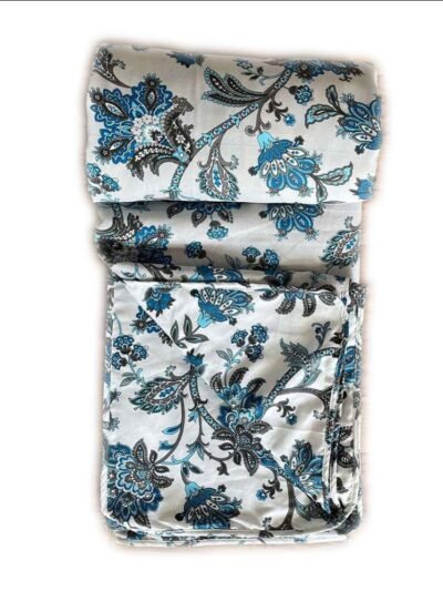 Double Bed Cotton Dohar For Summer - Petals Print (Reversible) - Blue
