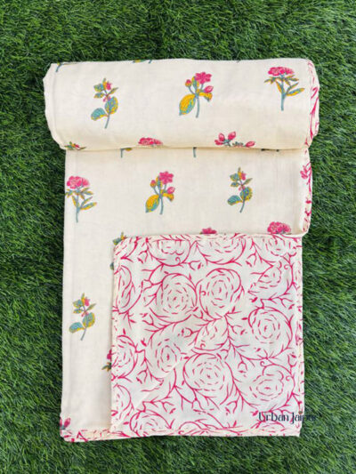 Jaipuri Cotton Dohar for Single Bed – Cream Base Floral & Abstract Pattern