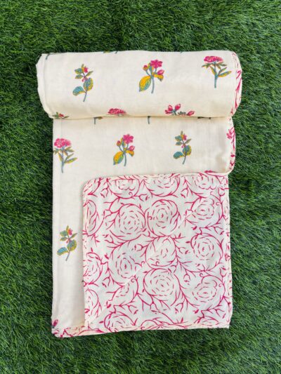 Jaipuri Cotton Dohar for Single Bed – Cream Base Floral & Abstract Pattern