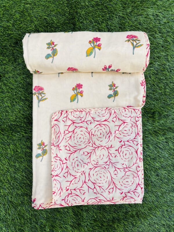 image00009 Jaipuri Cotton Dohar for Single Bed – Cream Base Floral & Abstract Pattern