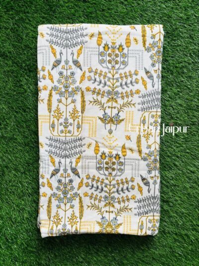 Blossom Mulmul Cotton Dohar for Double Bed - Yellow,Grey