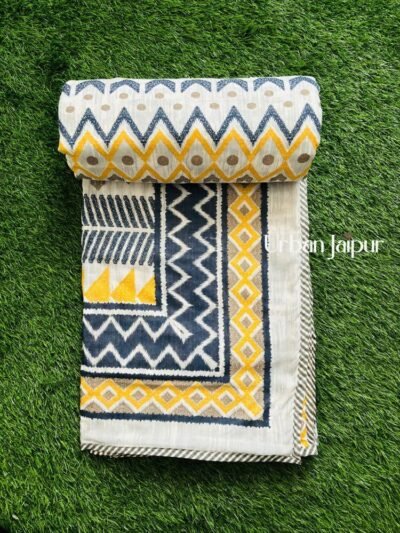 Ikat Print Mulmul Cotton Dohar for Double Bed - Yellow, Blue