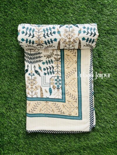 Blossom Mulmul Cotton Dohar for Double Bed - Blue