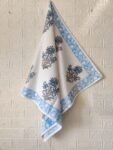 Premium Block Printed Cotton Towel Set - Fresh Lily Design - Sky Blue