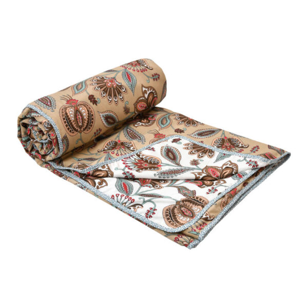 Double Bed Cotton Dohar For Summer - Petals Print (Reversible) - Mustard, White