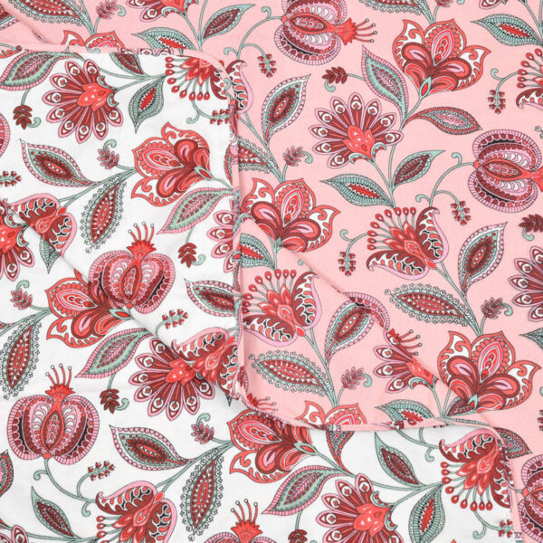 Double Bed Cotton Dohar For Summer - Petals Print (Reversible) - Pink, White