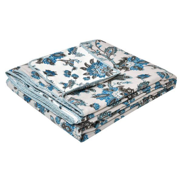 Double Bed Cotton Dohar For Summer - Floral Print (Reversible) - Blue