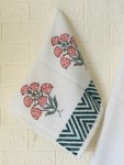 Block Printed Cotton Bath and Hand Towel (Set Of 1+2) - Water Lily