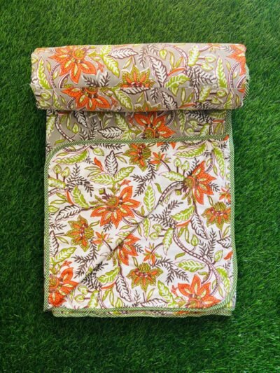 Floral Print Lightweight Dohar Blanket for Double Bed - Brown, Orange