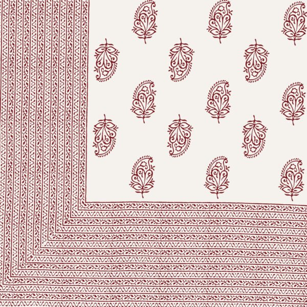 Kaya - Block Print White Base Queen Size Bedsheet(95x108) (White, Red)
