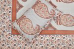 Jaipuri Gold Paisley Prints Peach Cotton Bed Sheet King Size