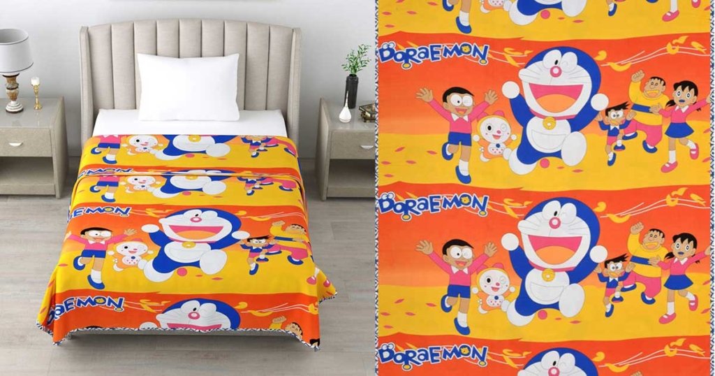 Doremon, Nobita, Ziyan, Sunio Printed Single Bed Dohar for Kids