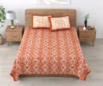 Tulip - Jaal Printed Pure Cotton Queen Size Bedsheet with 2 Pillow Covers (Orange)