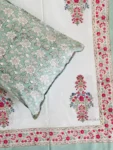 Harmony- Block Printed King-Size Cotton Bedsheet with Bouquet Prints - Green & Red