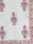 Harmony- Block Printed King-Size Cotton Bedsheet with Bouquet Prints - Green & Red