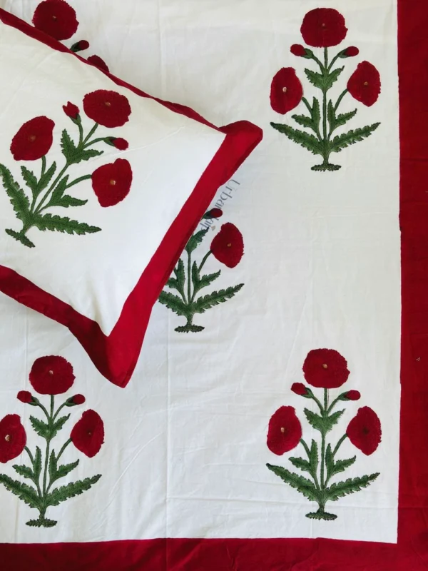 Harmony- Red Poppy Hand Block Printed King-Size Bedsheet