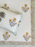 Harmony - Percale Cotton Block Print King Size Bedsheet - Floral Print