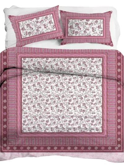 Elixir - Floral Printing Premium Egyptian Cotton 300 TC Percale King Size Bedsheet (108x108, Pink)