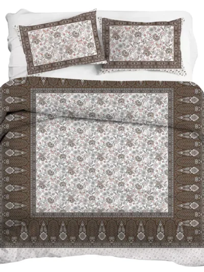 Elixir - Floral Jaal Print Premium Egyptian Cotton 300 TC Percale King Size Bedsheet (108x108, Dark Brown_