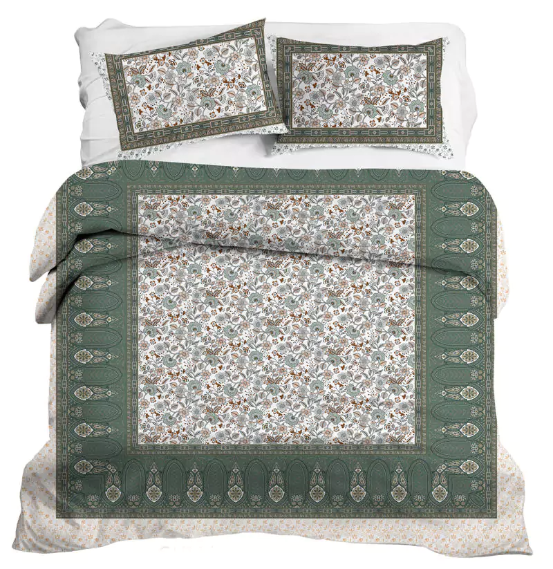 Elixir - Floral Jaal Print Premium Egyptian Cotton 300 TC Percale King Size Bedsheet (108x108, Green)