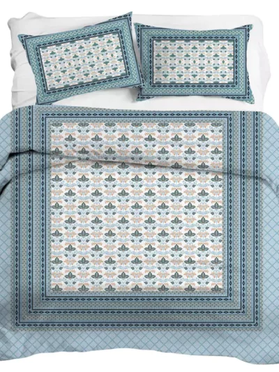 Elixir - Floral Diya Print Premium Egyptian Cotton 300 TC Percale King Size Bedsheet (108x108, Blue) (Copy)