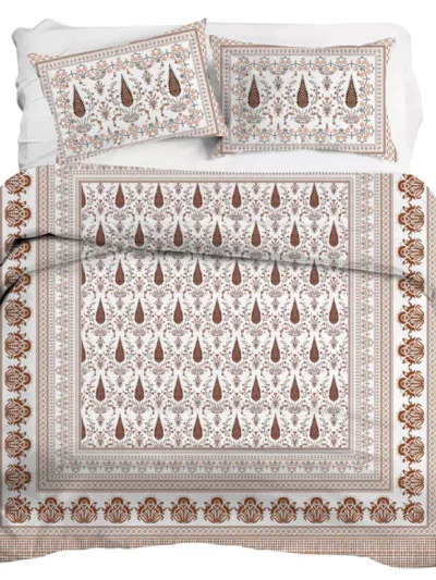 Elixir - Jaal Print Premium Egyptian Cotton 300 TC Percale King Size Bedsheet (108x108, Cream)