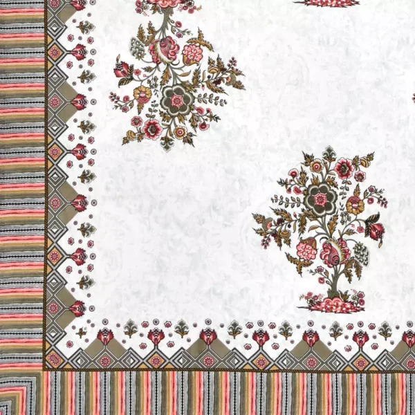 Alora – Block Art Jaipuri Print Pure Cotton King Size Bed sheet (100% Cotton, White, Brown)