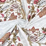 Alora – Floral Jaipuri Print Pure Cotton King Size Bed sheet (108*108) (White, Brown)