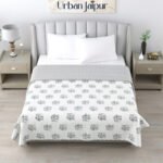 Double bed dohar elephant print, cambric cotton, green