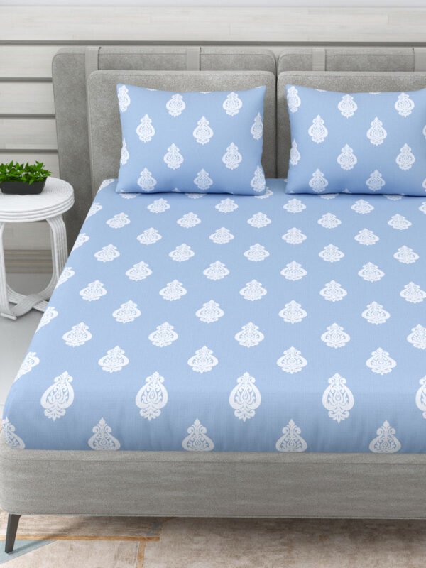 Serenity - Abstract Design Premium Satin Cotton King Size Bedsheet - Royal Blue