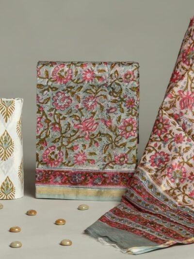 Green Maheshwari Cotton Silk Dress Material – Ethnic's By Anvi Creations
