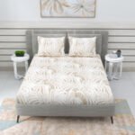 Serenity – Geometric Print Premium Satin Cotton King Size Bedsheet – Cream
