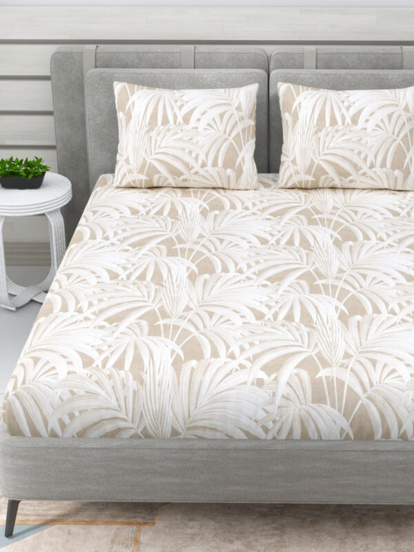 Serenity – Geometric Print Premium Satin Cotton King Size Bedsheet – Gray