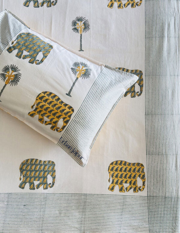 Cotton Hand Block Print King Size Bed Sheet - Hathi Print