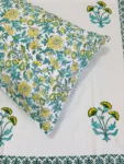 Harmony- Hand Block Iris Flower Print King Size Bed Sheet - Sea Blue | 108 x 108 inches