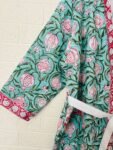 Sly Blue Block-Print Waffle Cotton Bathrobe for Women - Floral Print