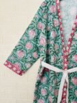 Sly Blue Block-Print Waffle Cotton Bathrobe for Women - Floral Print