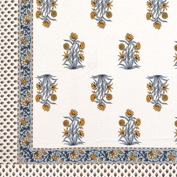 Kaya - Queen Size bedsheet - Block Printed bedsheet, white base, lilly green yellow
