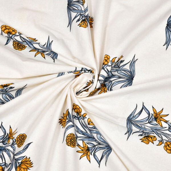 Kaya - Queen Size bedsheet - Block Printed bedsheet, white base, lilly green yellow