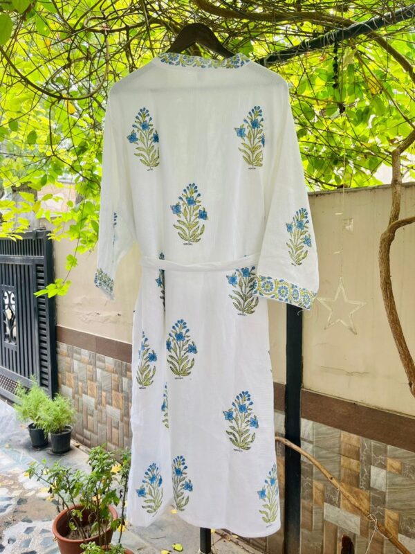 Block Print Waffle Cotton Bathobe For Women