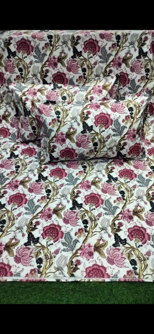 Anokhi - Floral Printed Pure Cotton King Size Bedsheet With Pillow Cover - Multicolor