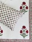 Harmony - Hand Block Print Percale Cotton King Size Bedsheet - Red Flower Design