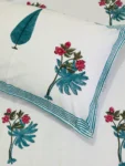 Harmony - Luxurious 300 TC Block Print Percale Cotton King Size Bedsheet - Blue