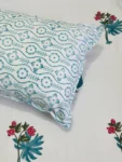 Harmony - Luxurious 300 TC Block Print Percale Cotton King Size Bedsheet - Blue