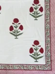 Harmony - Hand Block Print Percale Cotton King Size Bedsheet - Red Flower Design