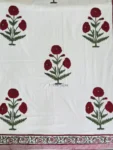 Harmony - Hand Block Print Percale Cotton King Size Bedsheet - Red Flower Design