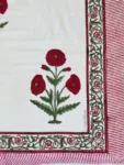 Harmony - Hand Block Print Percale Cotton King Size Bedsheet - Red Flower Design