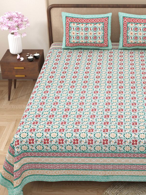 jaipur print double bedsheet - under 999 - green color