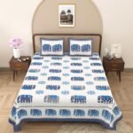 elephant print double bedsheet - blue